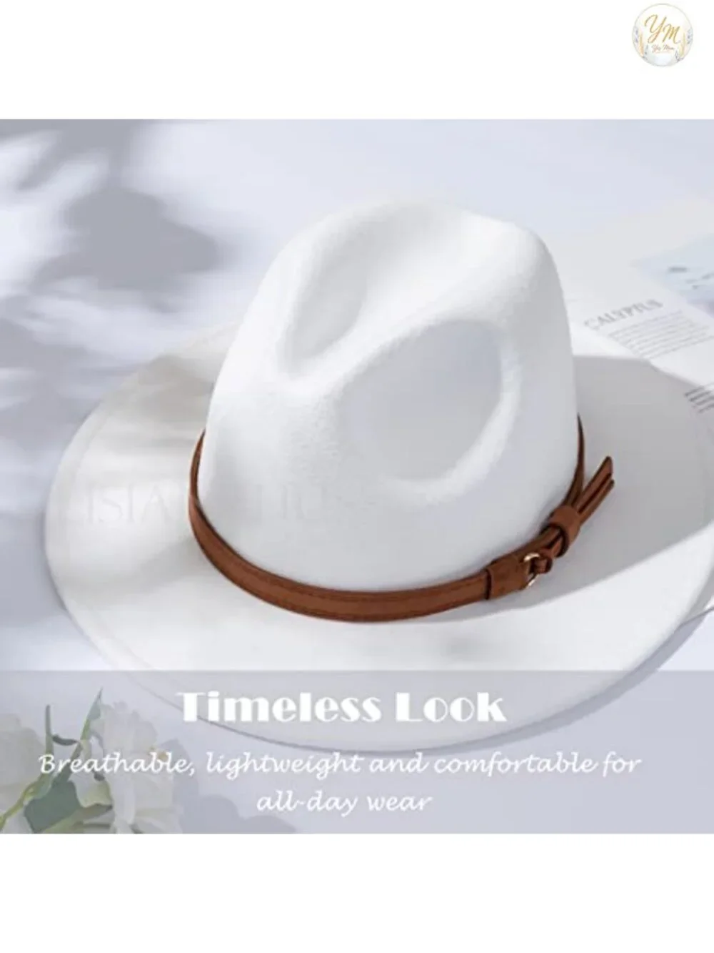 Vintage Wide Brim Fedora Hat with Belt Buckle, Adjustable Drawstring, Cotton